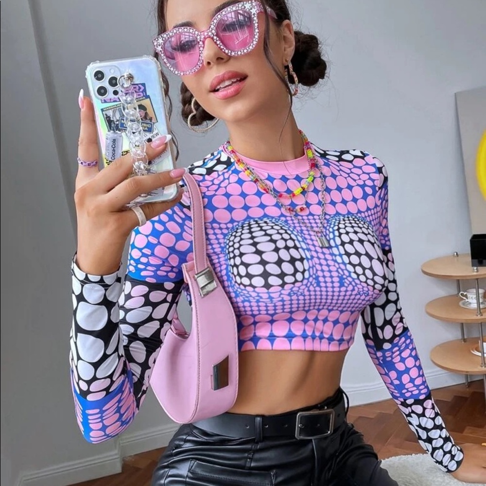 Geo and polka dot crop tee